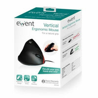 Mouse Ergonomico Ottico Ewent EW3156 1000 dpi USB Nero Rosso/Nero