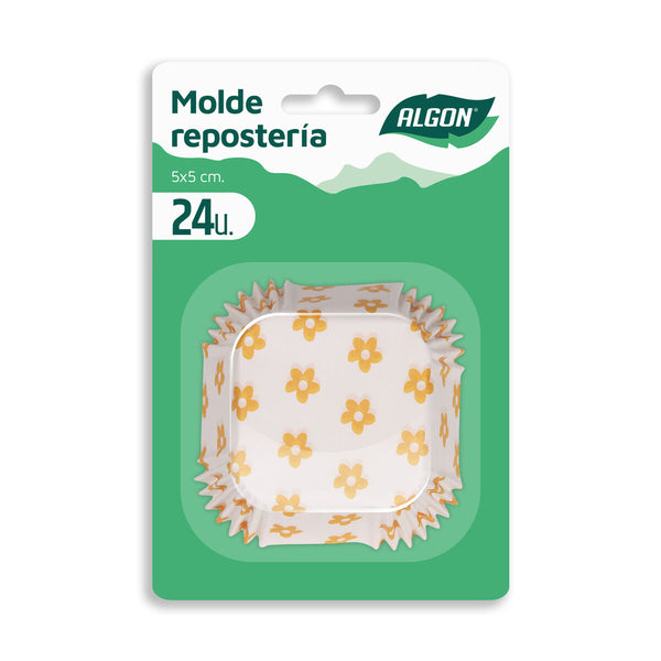 Teglia per Muffin Algon Fiore Giallo Monouso 5 x 5 cm 24 Unità