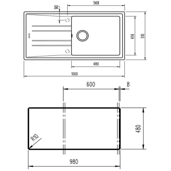 Lavello a Una Vasca Teka Stone 60 L-TG 1C 1E