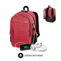 Zaino per PC Portatile e Tablet con Uscita USB Subblim Urban Lock Backpack 16" Red