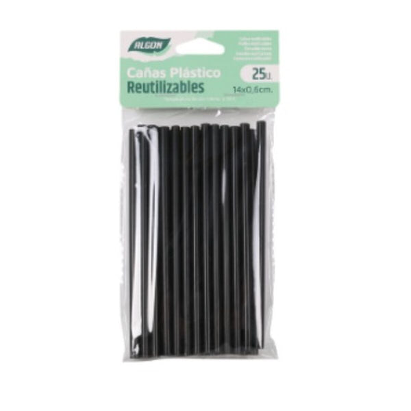 Cannucce Riutilizzabili Algon Nero Plastica 14 cm 25 Unità