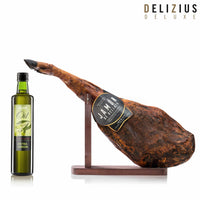 Set di Prosciutto Iberico di Bellota, Olio d’Oliva e Porta Prosciutto Delizius Deluxe